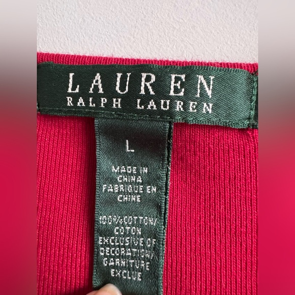 Lauren Ralph Lauren Red Cotton Long Sleeve Scoop Neck Casual Elegant Cozy Shirt - Picture 4 of 4